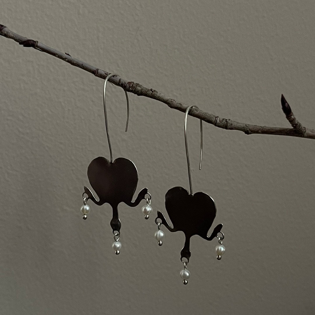 Bleeding Heart Silver Earrings