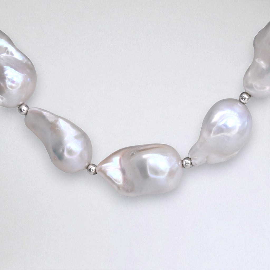 White Baroque Pearl Necklace set on a white background