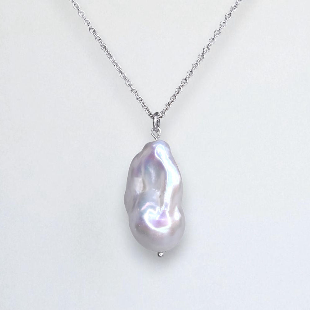 White Baroque Pearl Chain Necklace 