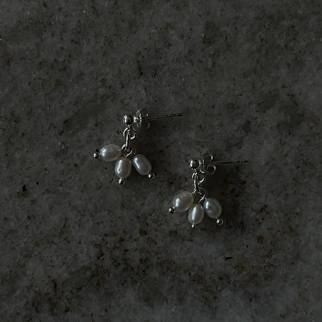 tiny natural freshwater pearl dangling sterling silver earrings