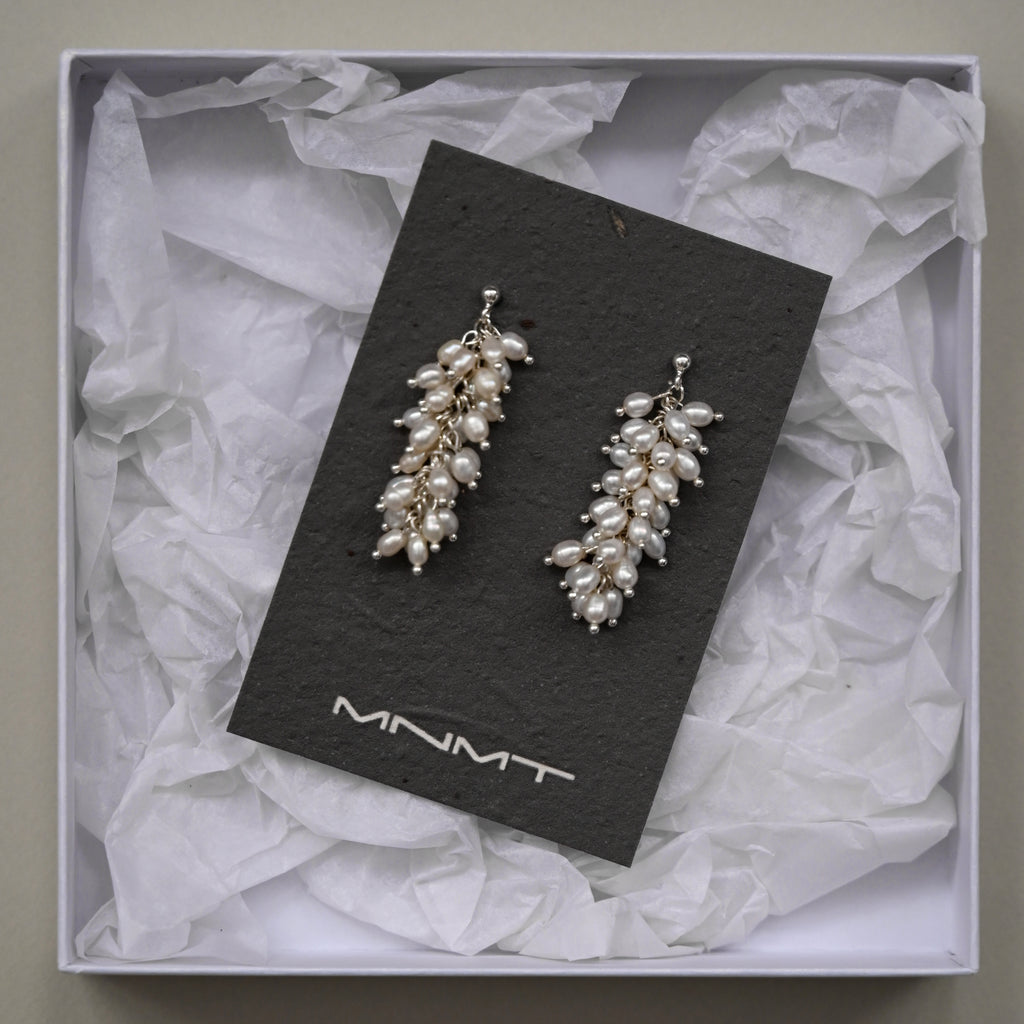 minimalist designer natural white freshwater pearl sterling silver earrings