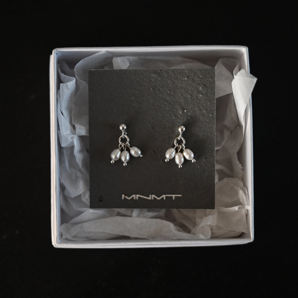 minimalist tiny natural white freshwater pearl sterling silver earrings