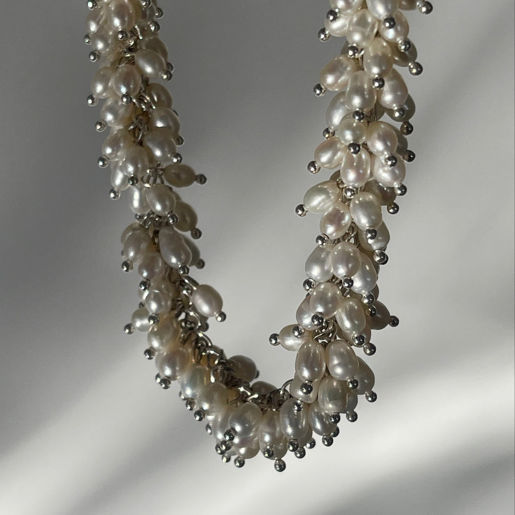 Tiny Cluster Sterling Silver Natural Pearl Necklace