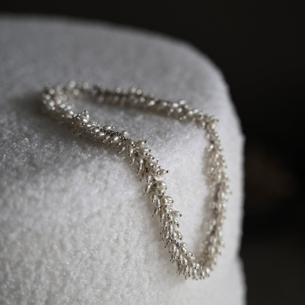 Natural white freshwater pearl sterling silver chunky neckalce