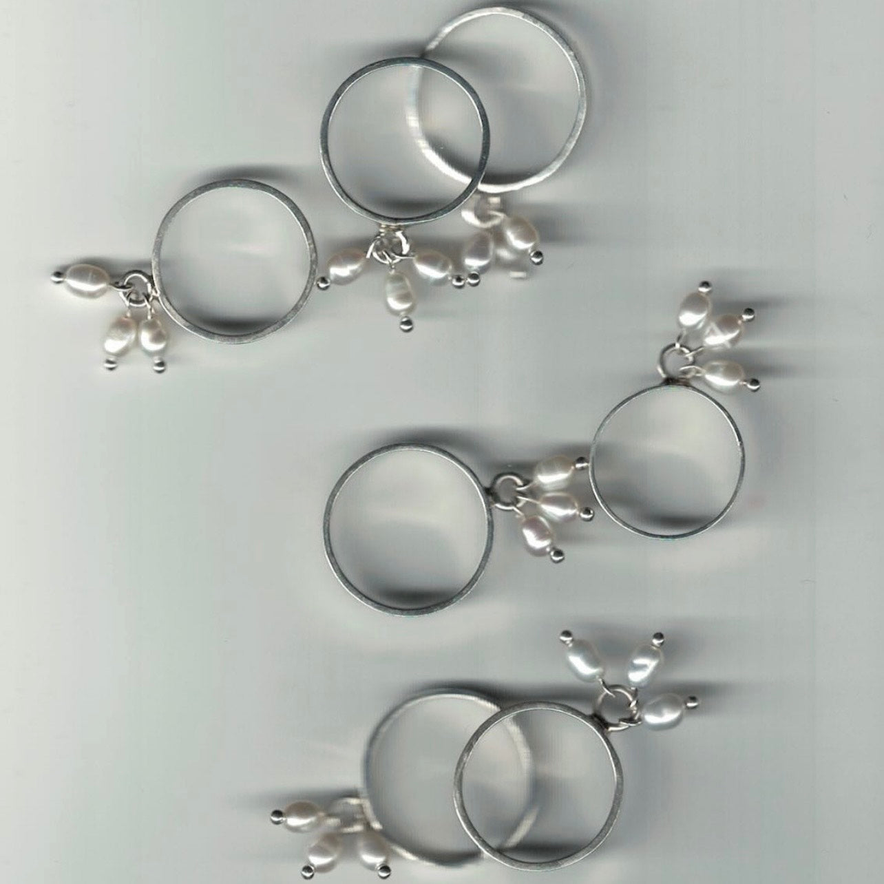 Silver Pearl Rings with three white freshwater pearls