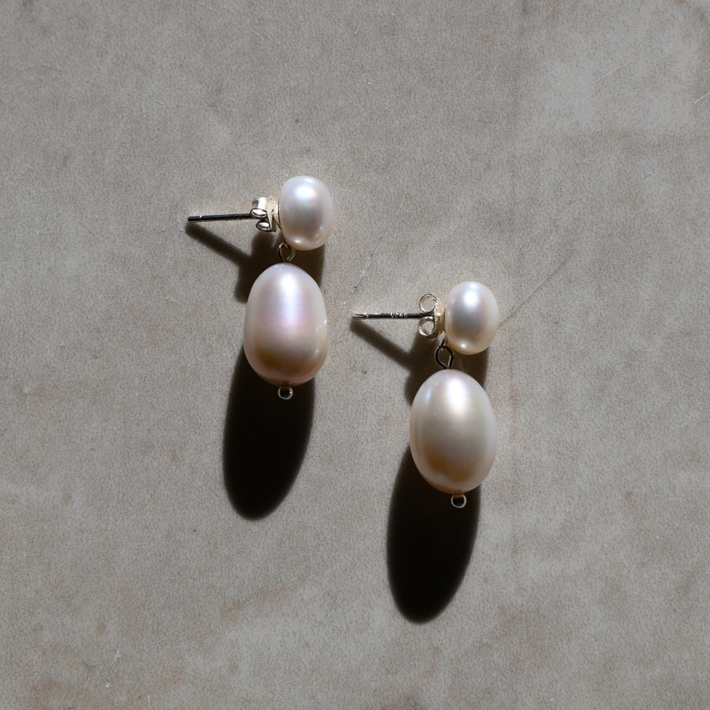 minimalist  natural white freshwater pearl sterling silver earrings