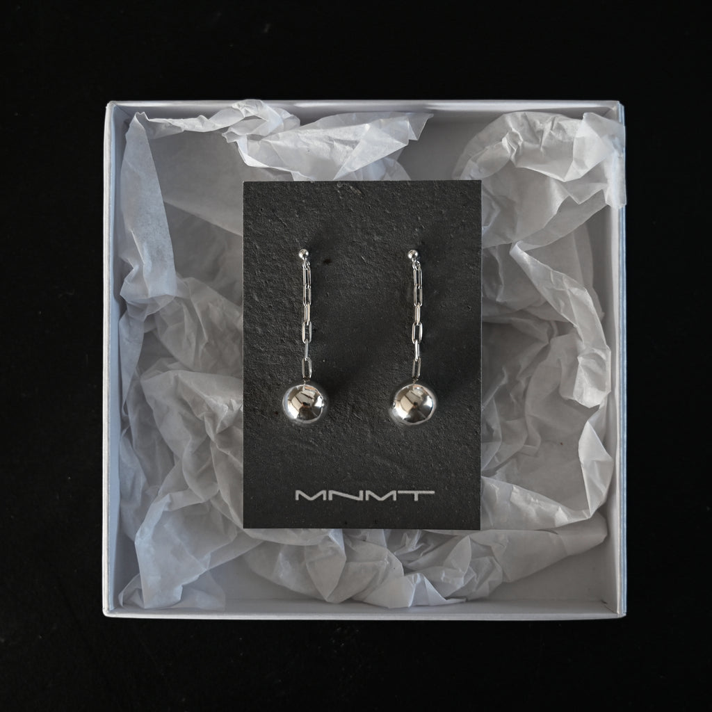 Minimalist sculptural sterling silver handmade ball chain long earrings