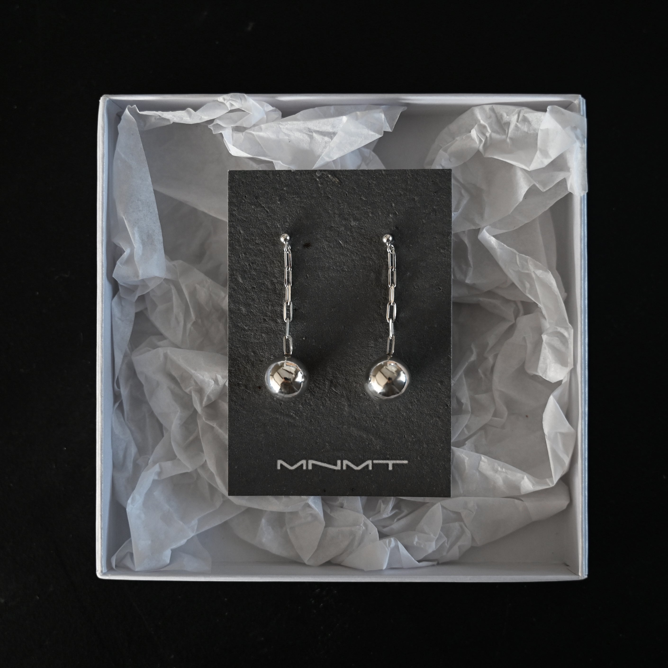 Minimalist sculptural sterling silver handmade ball chain long earrings