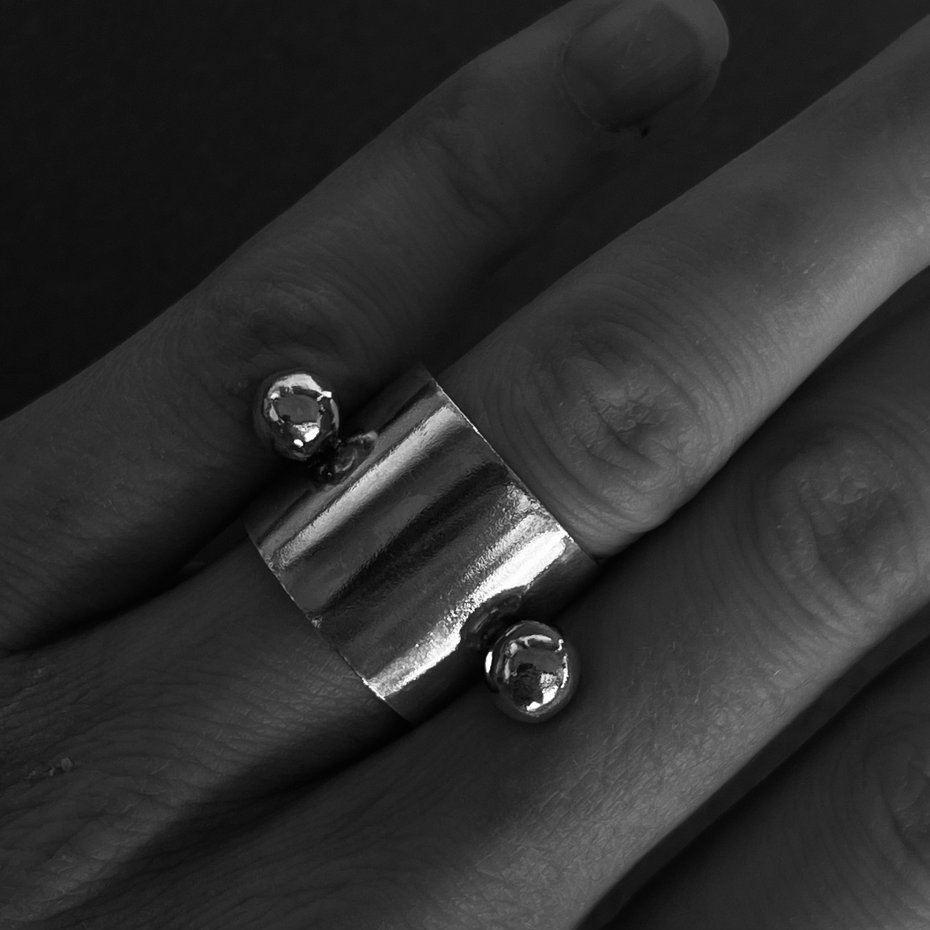 Massive Silver Ring with two spheres