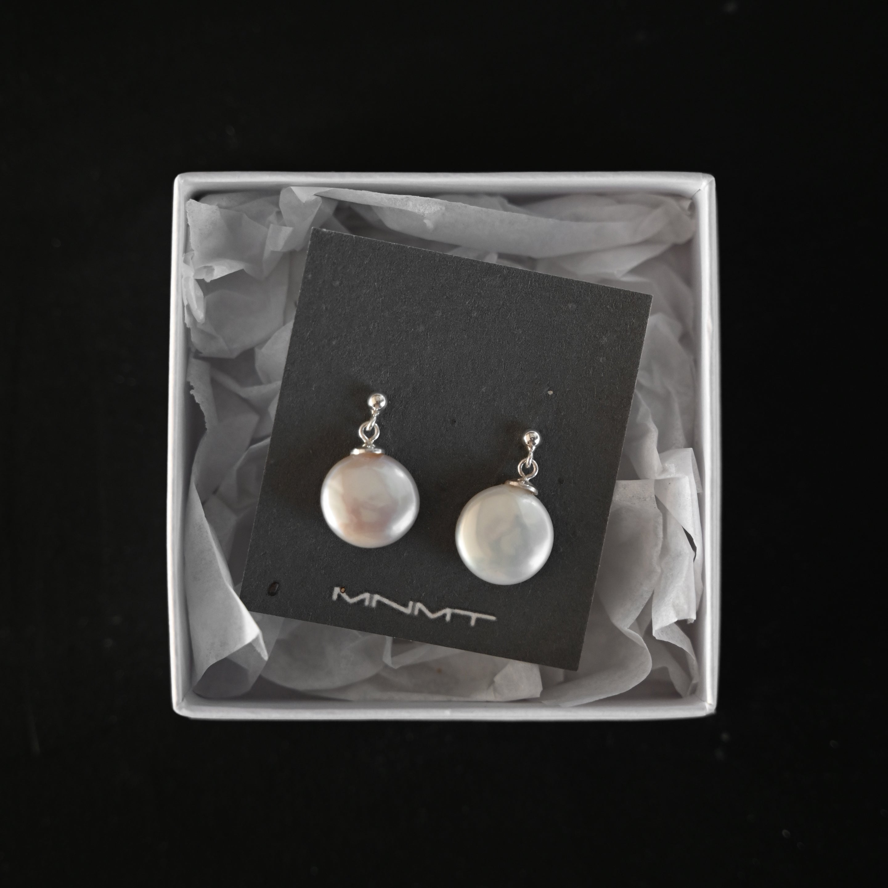 natural white coin pearl silver earrings