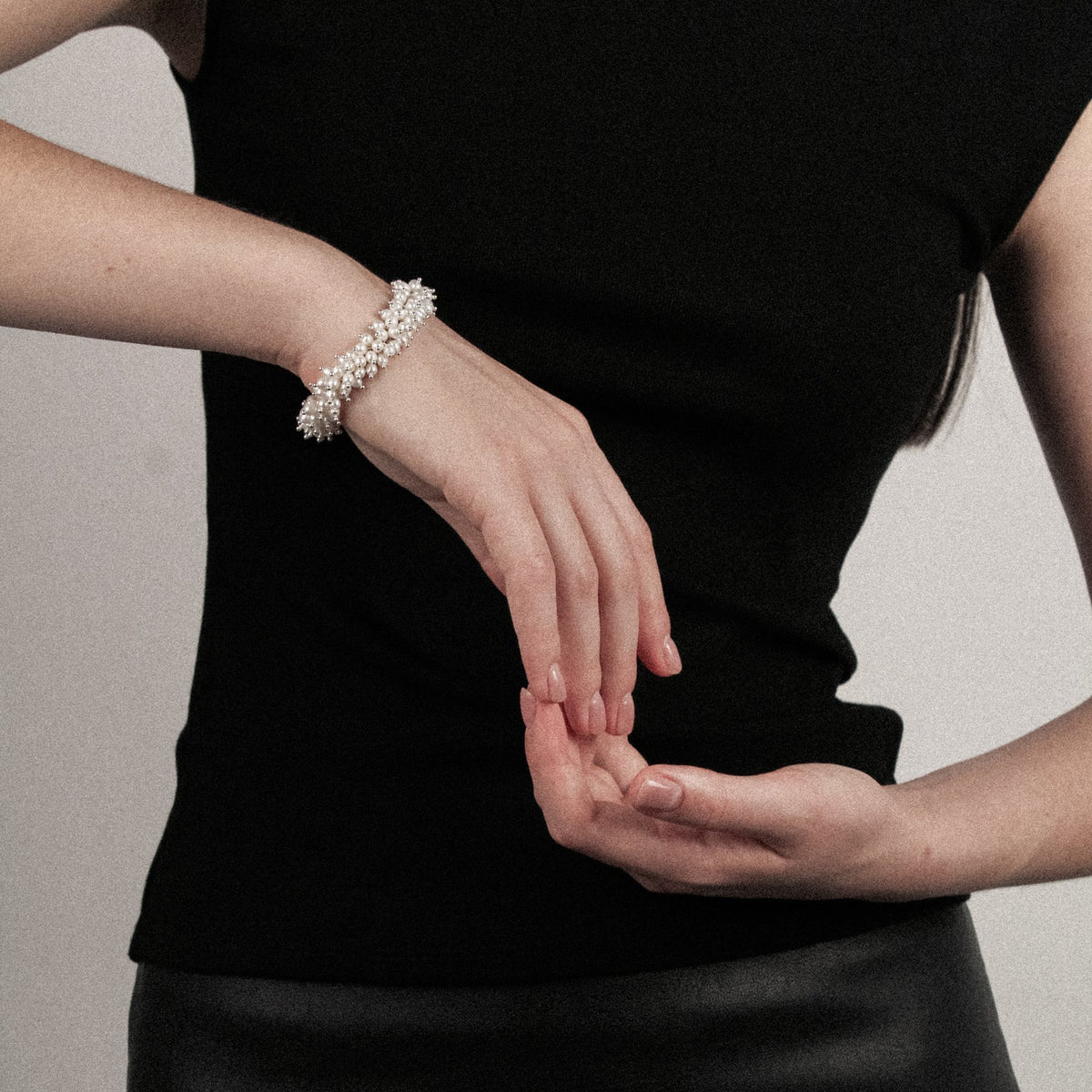 Lupine handmade silver bracelet featuring natural pearls