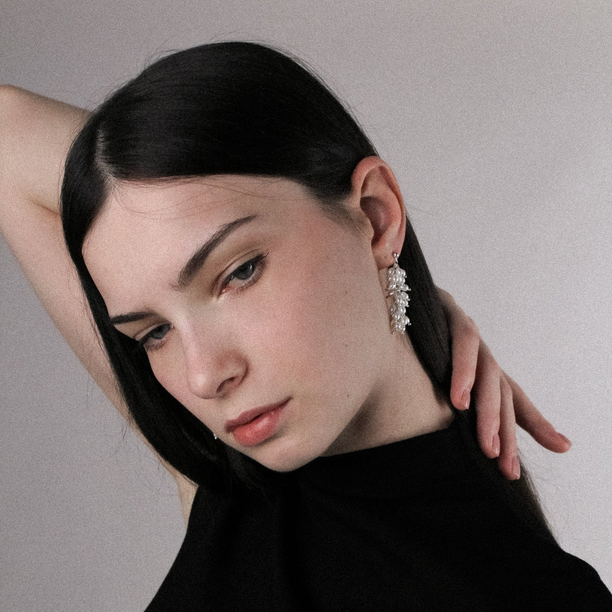Lupine silver earrings featuring natural pearls
