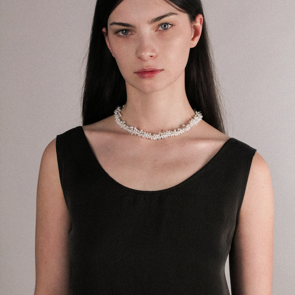Lupine handmade silver necklace featuring natural pearls